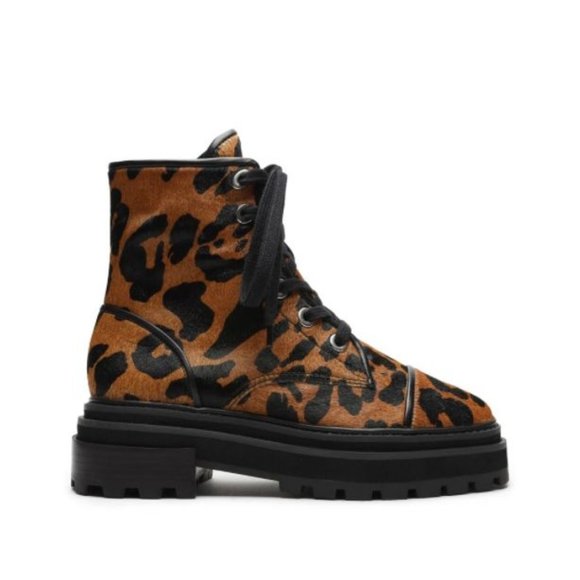 SCHUTZ Shoes - SCHUTZ Maylova Leopard Suede Combat Booties